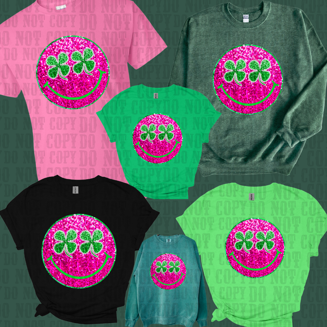 Faux Sequins Shamrock Smiley