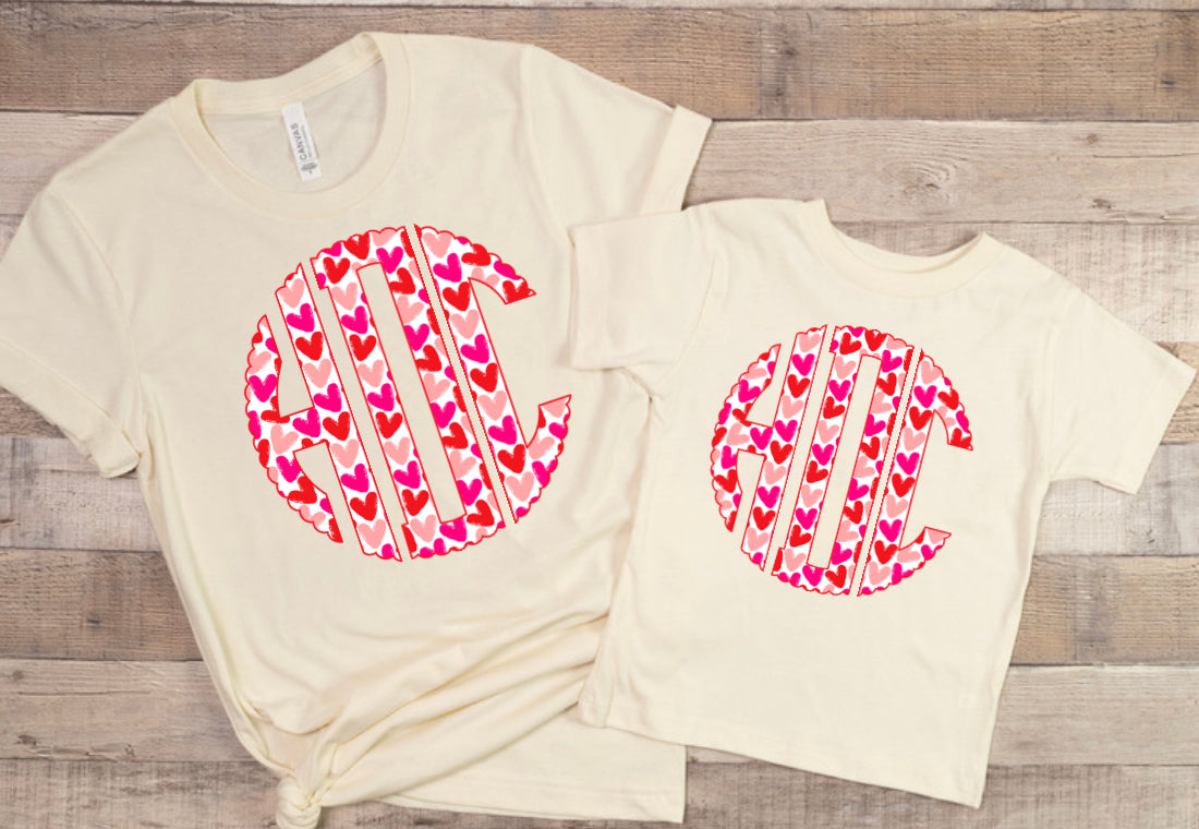 Hearts Scalloped Valentine Monogram