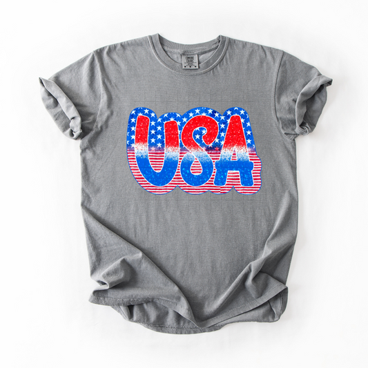 USA faux metallic sparkle