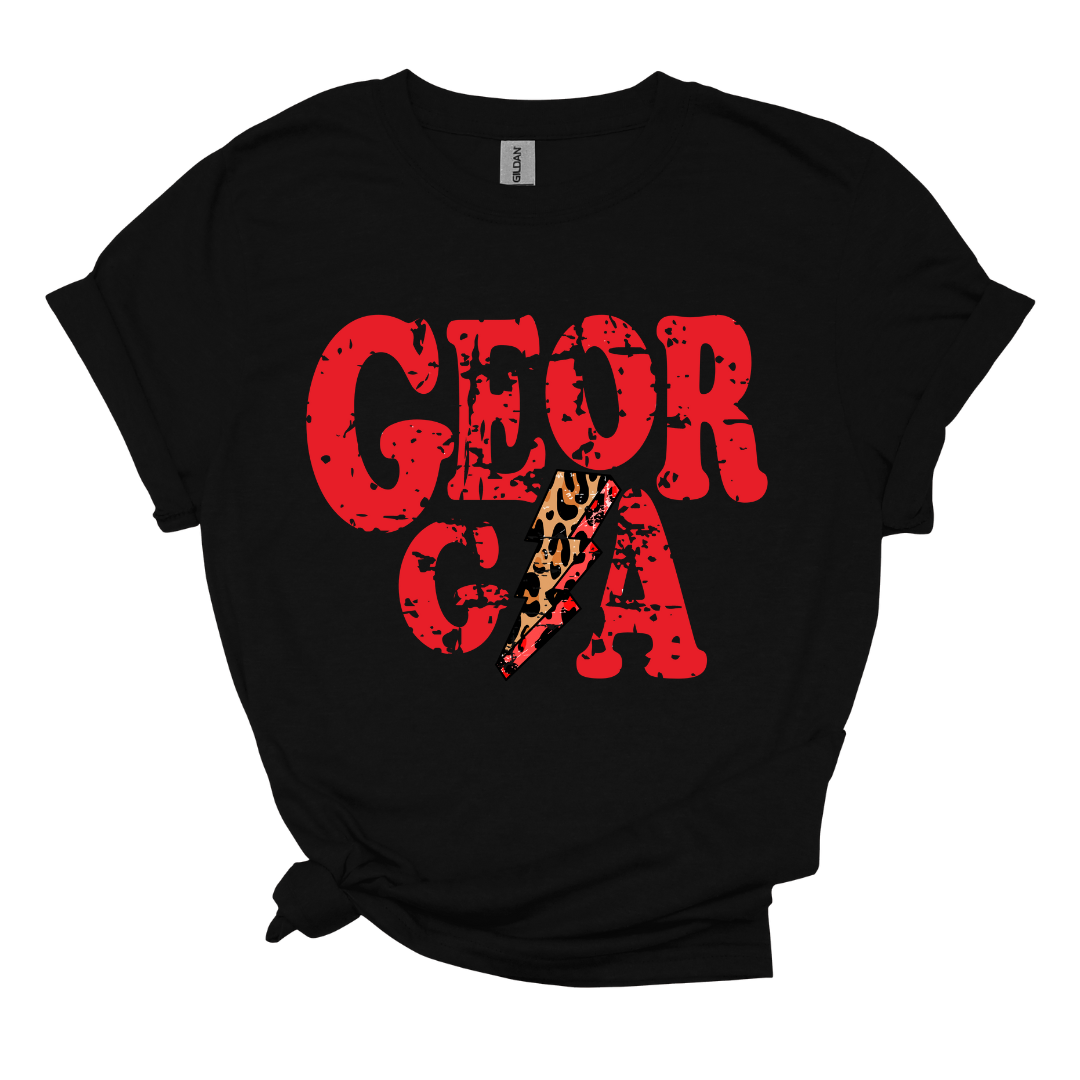 Red Georgia Distressed Stacked – We Are DTF Transfers