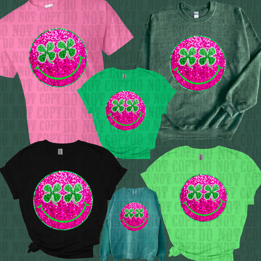 Faux Sequins Shamrock Smiley