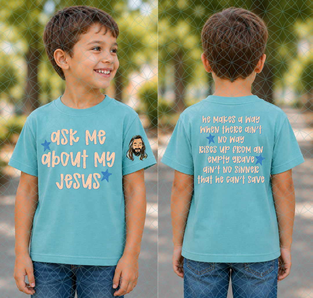 Ask me about my Jesus - Blue
