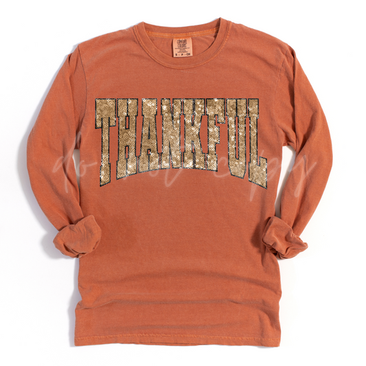 Faux Sequin Thankful
